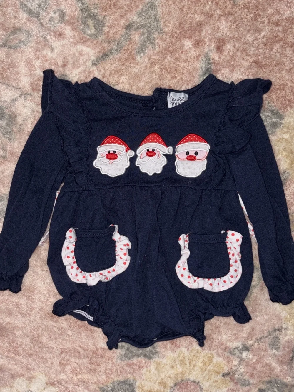 Navy Santa Appliqué Baby Romper